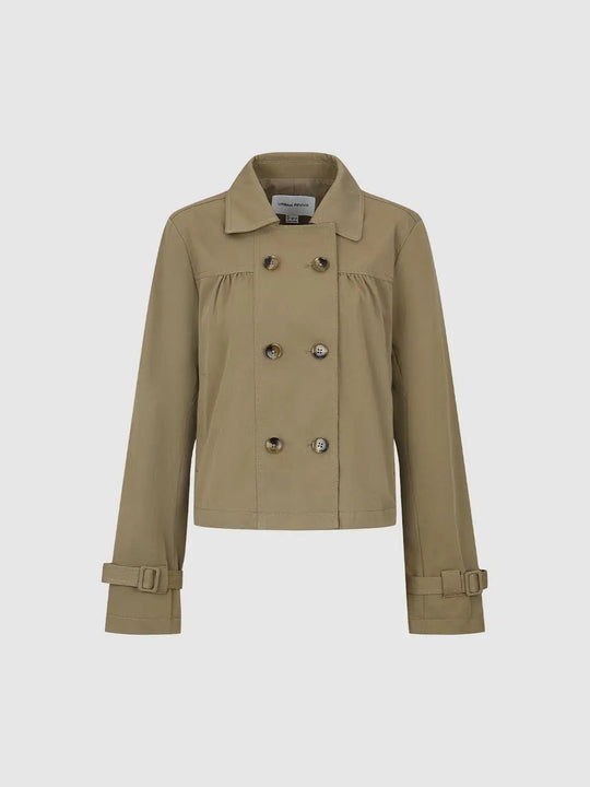 Double Breasted Long Sleeve Cotton Blend Trench Coat