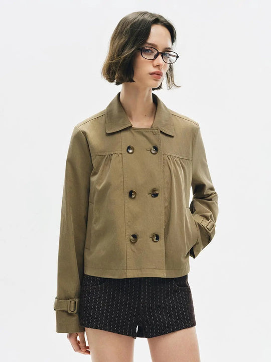 Trench-coat en mélange de coton à manches longues et double boutonnage