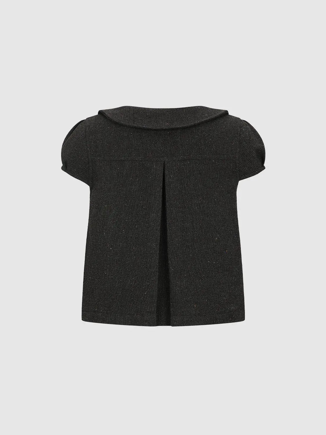 Urban Revivo Fashion black tweed short jacket with pleated back and puff sleeves