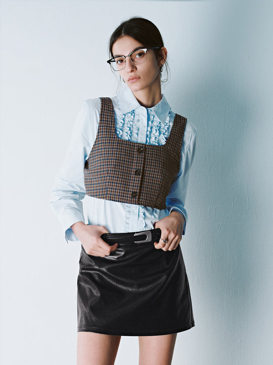 Haut caraco court à carreaux