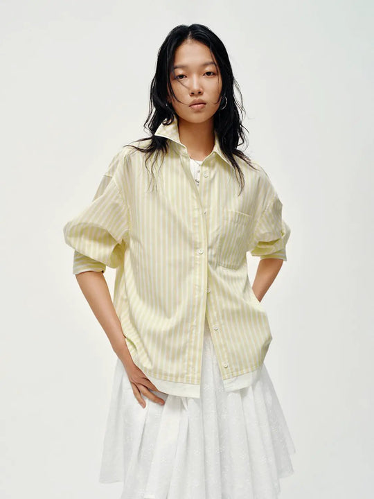 Contrast Hem Striped Shirts