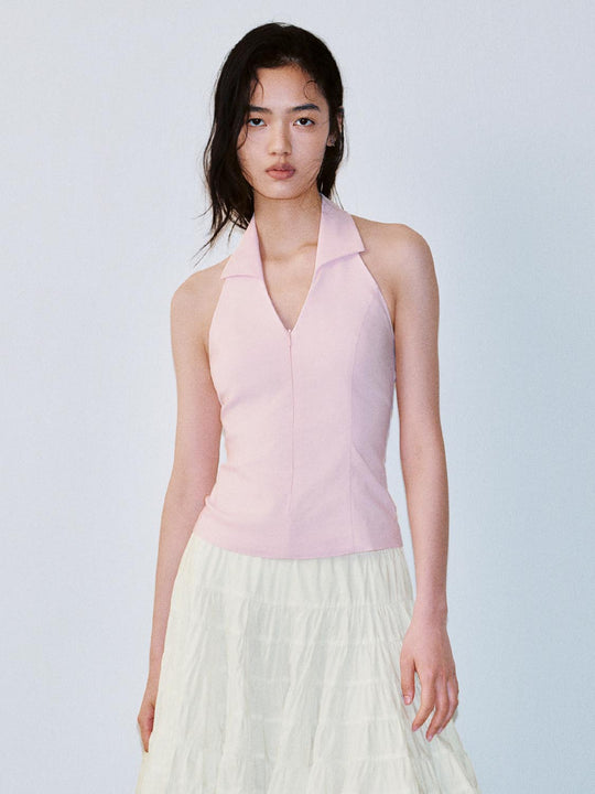 Tops sin mangas con cuello halter y cuello con solapa