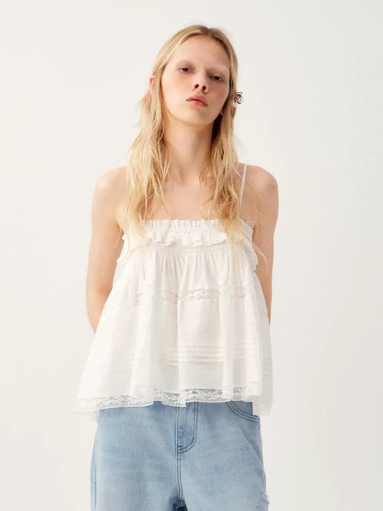 100% Cotton Lace Excluded Elastic Yarn Excluded Thin Stretch Fabric Lined Cotton Cami Top