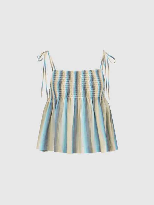 Cotton Smocked Shirred Bodice With Textured Ruching And Tie Straps Lightweight Cami Top