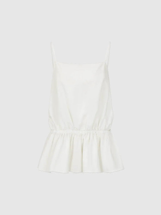 Ruffled Sleeveless Smocked Waist Cotton Cami Top