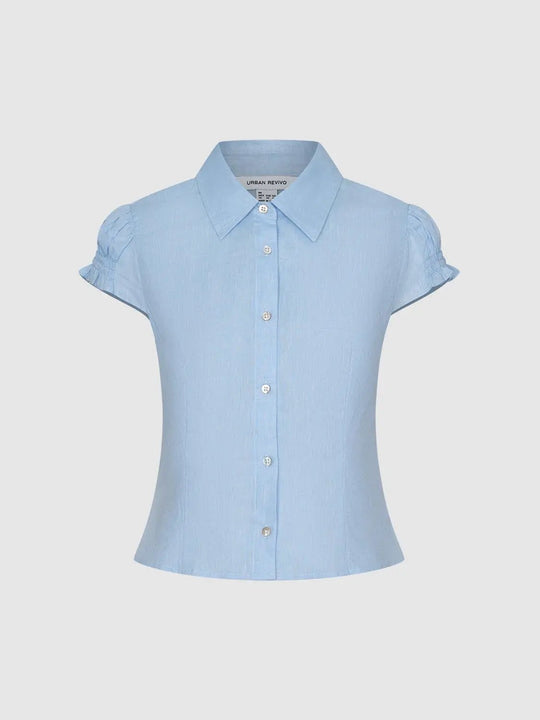 Puff Sleeve Lightweight Soft Cotton Linen Blouse