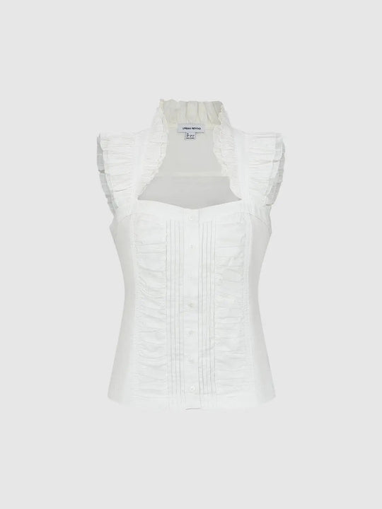 Ruched Square Neck Cotton Shirt