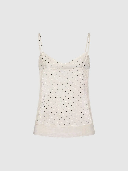 Cream Polka Dot Lace Trim Slender Camisole