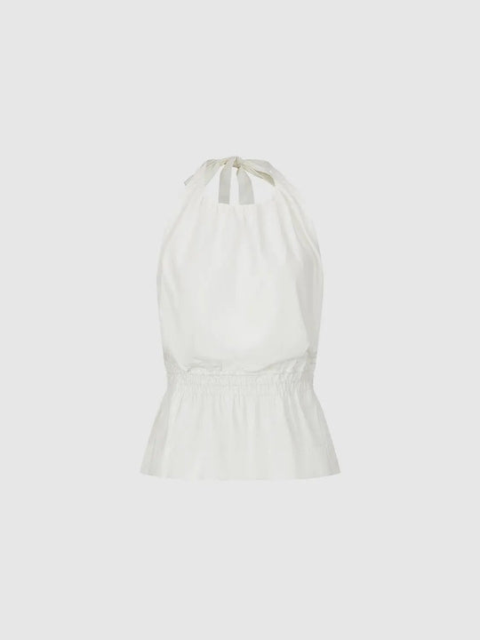 Tie Neck Halter Cotton With Smocked Waist Cami Top