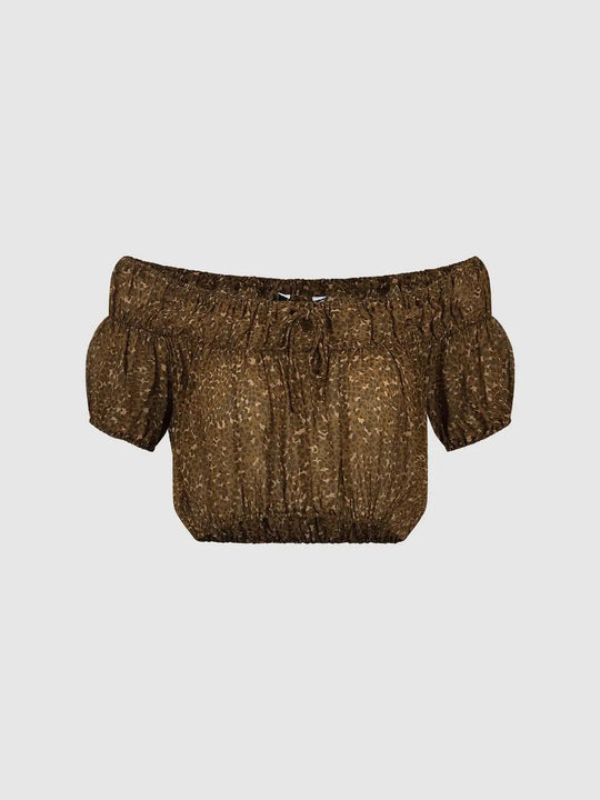 Ruched Animal Print Short Sleeve Blouse