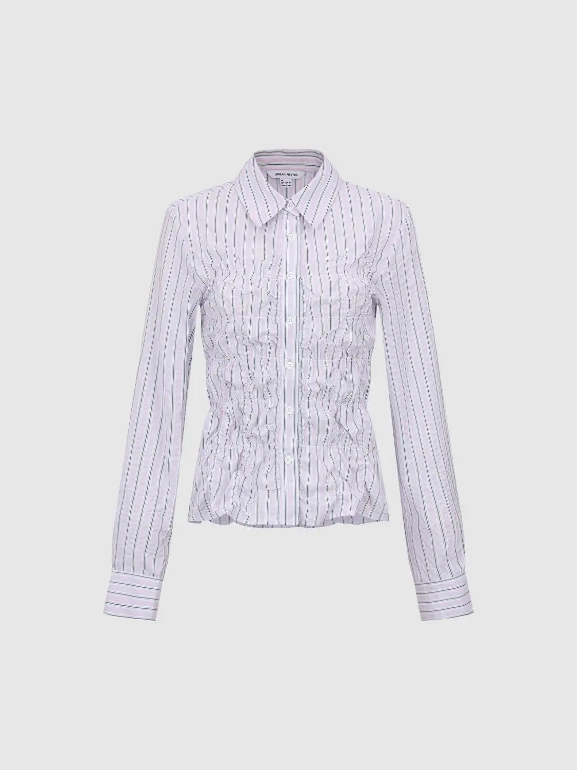 Button-Front Shirt, lavender striped, long-sleeve, Urban Revivo Fashion.