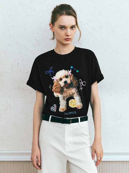 T-shirt ampia con scollo a giro stampato