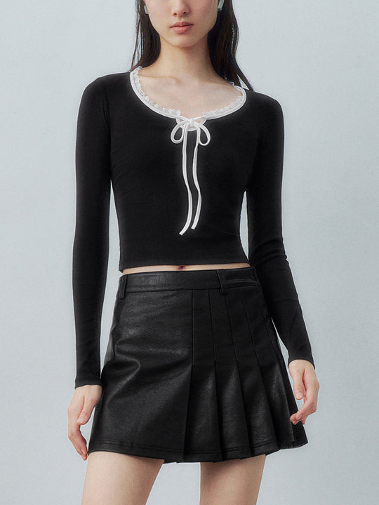 Bow Decor Skinny Langarm-T-Shirts