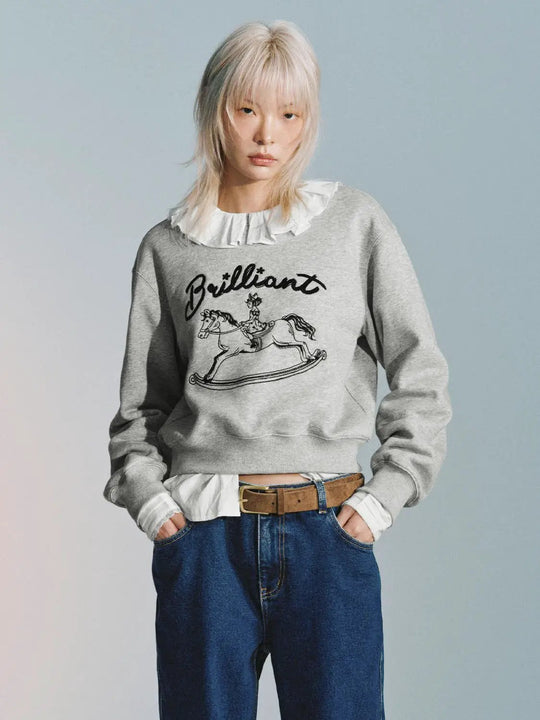 Cotton Blend Rocking Horse Graphic Sweatshirts