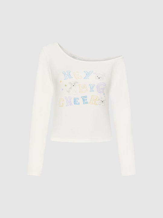 One Shoulder Printed Long Sleeve T-Shirts