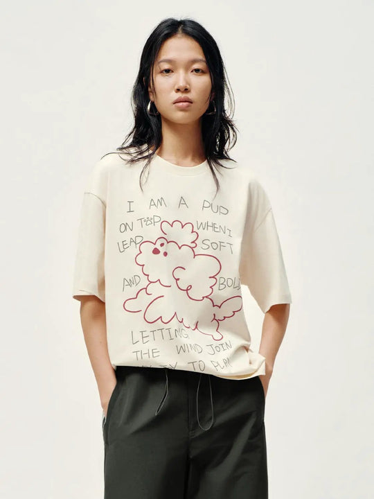 Cotton Graphic Cloud Dog Illustration Print T-Shirt