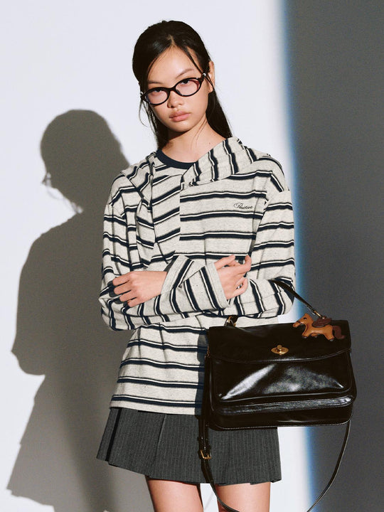 Scarf Detail Contrast Striped Long Sleeve T-Shirts