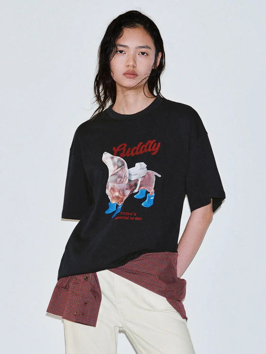 Cotton Graphic Dog Print Vintage Style T Shirts