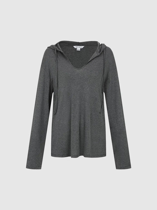 Hooded Long Sleeve V-neck Thin Knit T-shirt