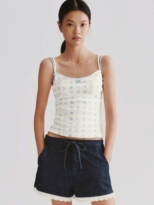 Camisetas sin mangas ajustadas con estampado y detalle de lazo