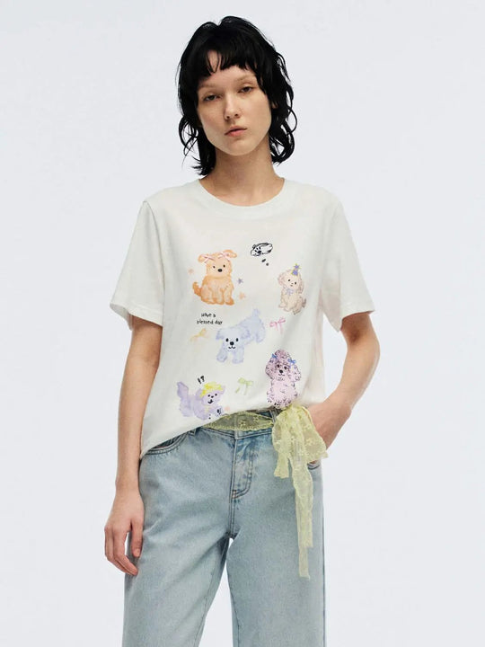 Printed Cotton Dog Graphics T Shirt