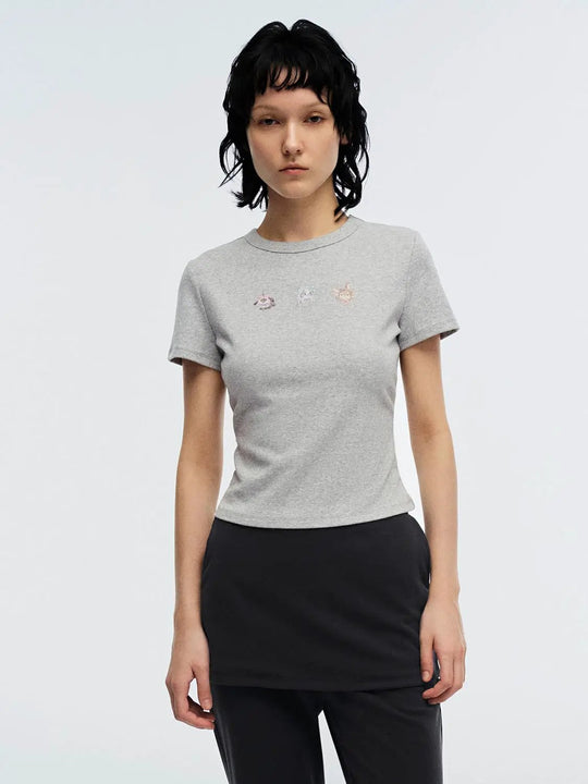 Cotton Elastane Embroidered Faces T-Shirts