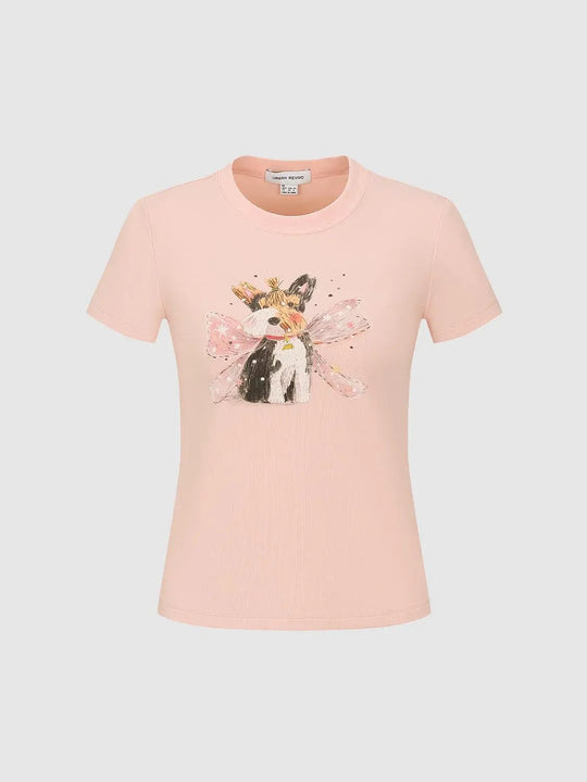 Cotton Graphic Print Dog With Wings T-Shirts