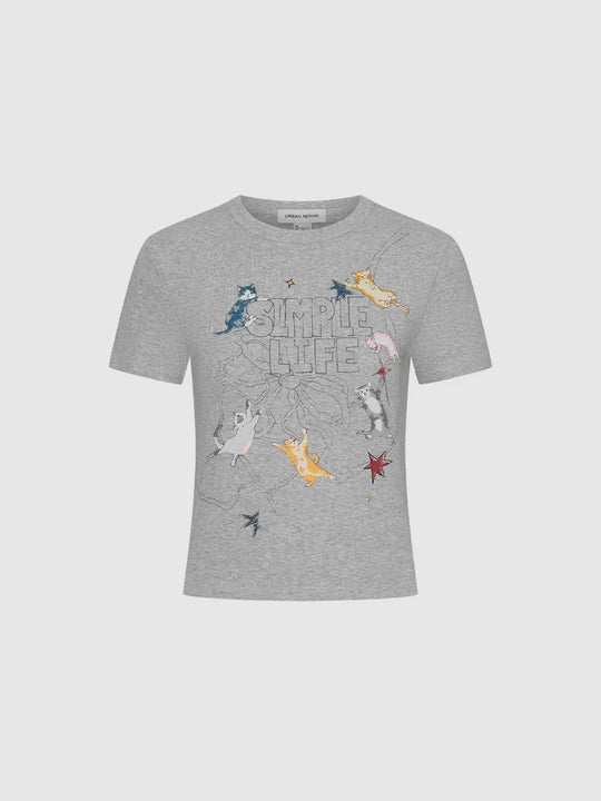 Cotton Elastane Graphic Cats Simple Life T-Shirts
