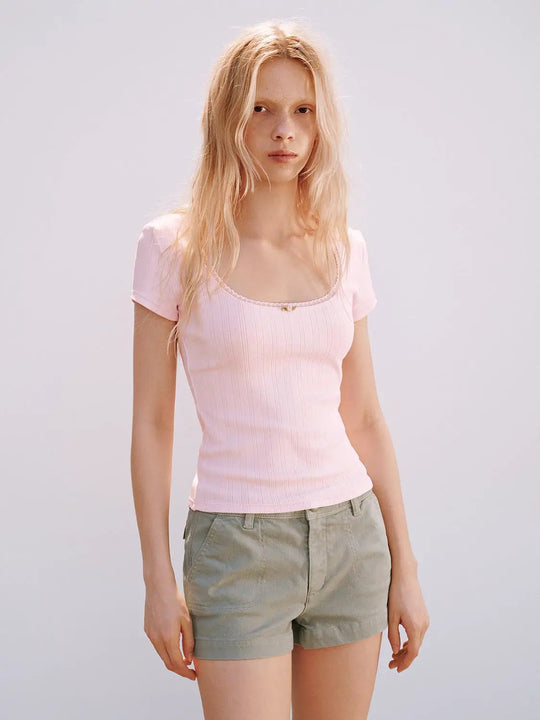 Cotton Stretch Lightweight Soft Delicate Texture T-Shirt