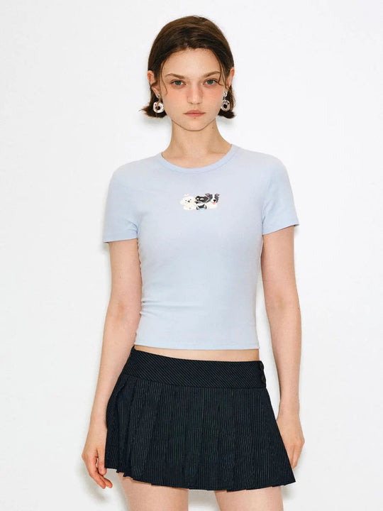Round Neck Slim Fit Cotton Cropped Short Sleeve T-shirt