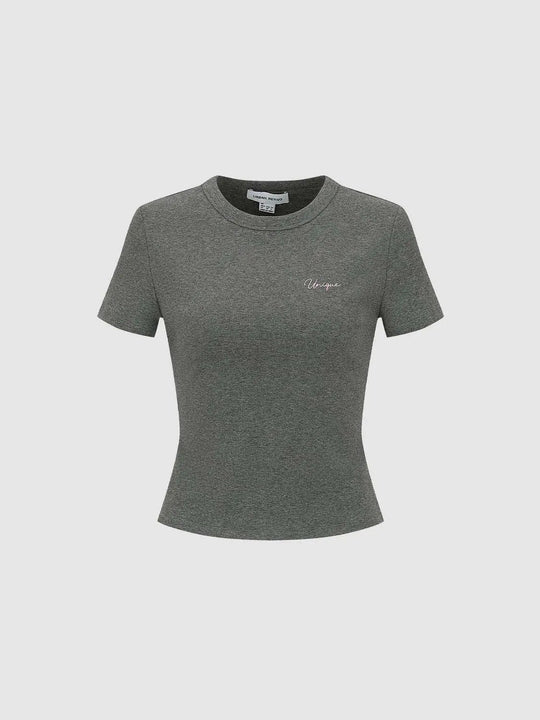 Cotton Embroidered Slight Stretch Subtle Texture Details T-Shirt