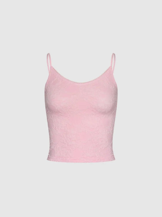 Pastel Lace Overlay Spaghetti Strap Modal Tank Top