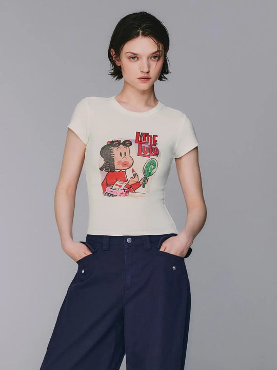 Graphic Print Fitted Crew Neck Short Sleeve T-Shirt