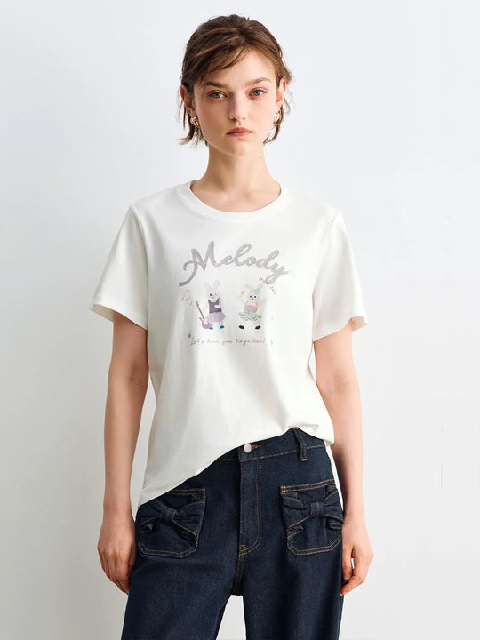 Graphic Print Crew Neck Short Sleeve Cotton T-shirt