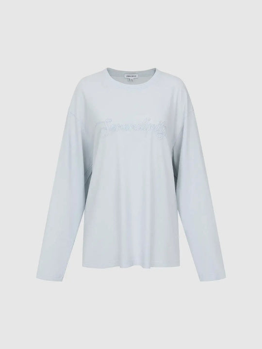 Oversized Long Sleeve Embroidered Script T-shirt