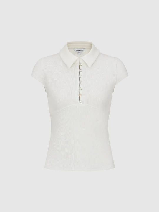 Collared Ribbed Short Sleeve Cotton Shirt