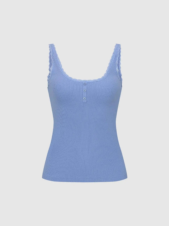 Lace Trim Ribbed Cotton Tank Top