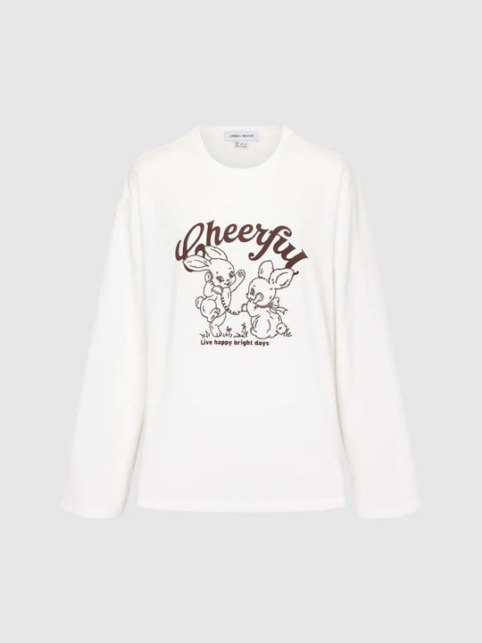 Embroidered Graphic Crew Neck Long Sleeve Cotton T-Shirt