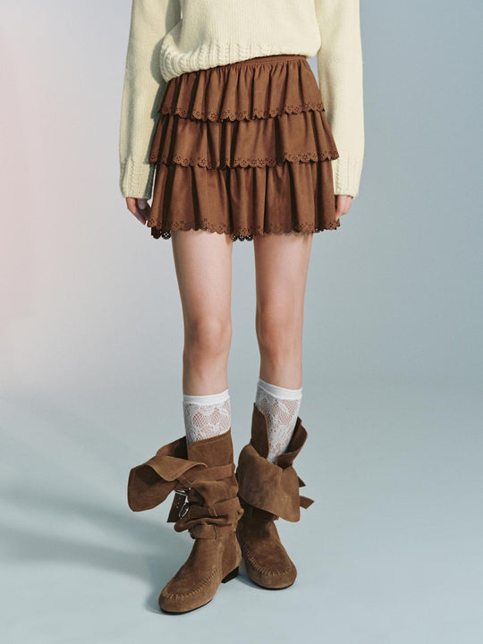 Lace Hem Tiered A-Line Mini Skirts