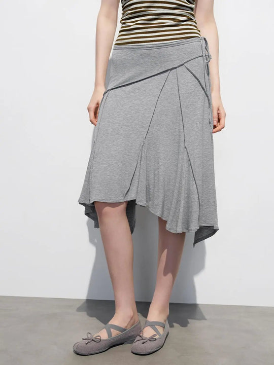 Thin Stretch Diagonal Seam A-Line Midi Skirt