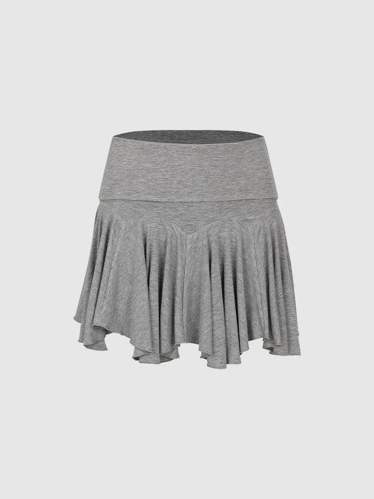Ruffled Hem Viscose Elastane Blend Pleated A-Line Mini Skirts