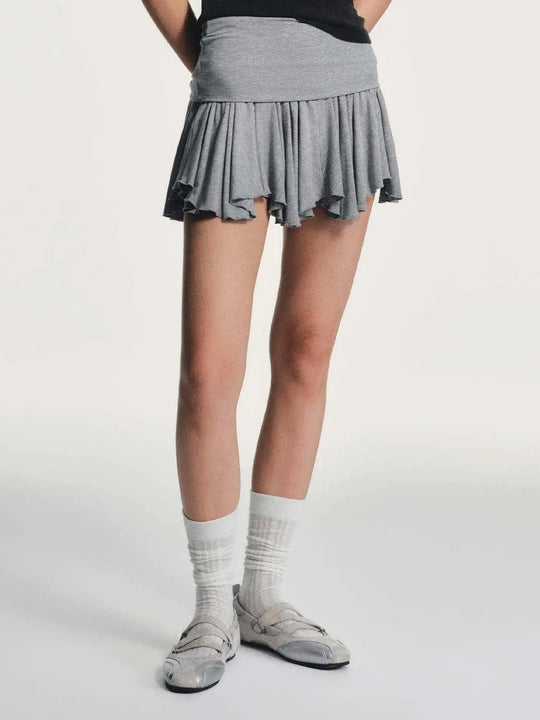 Ruffled Hem Blend Pleated A-Line Mini Skirt