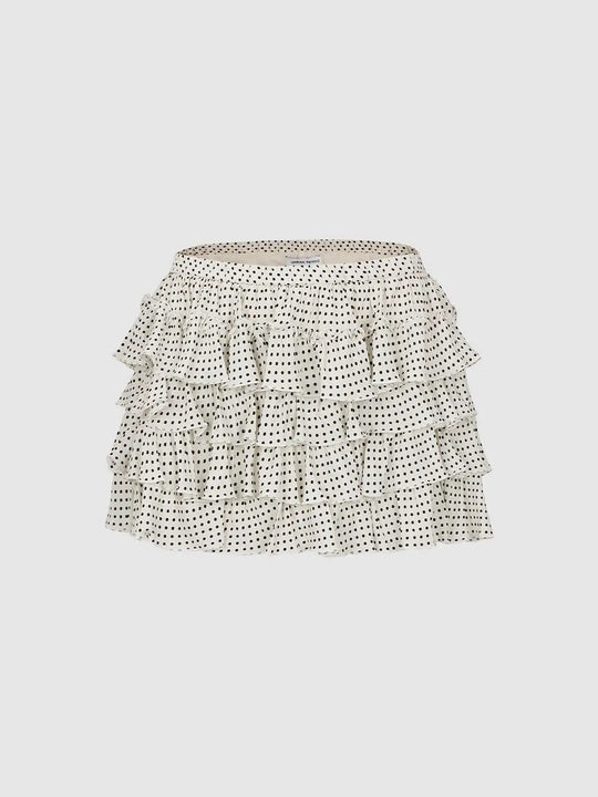 Cotton Blend Polka Dot Tiered A-Line Mini Skirts