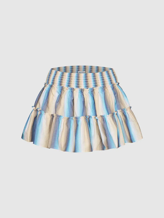 Cotton Striped Tiered Ruffle Skirt