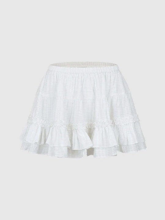 Textured Tiered Ruffle Hem A-line Skirt