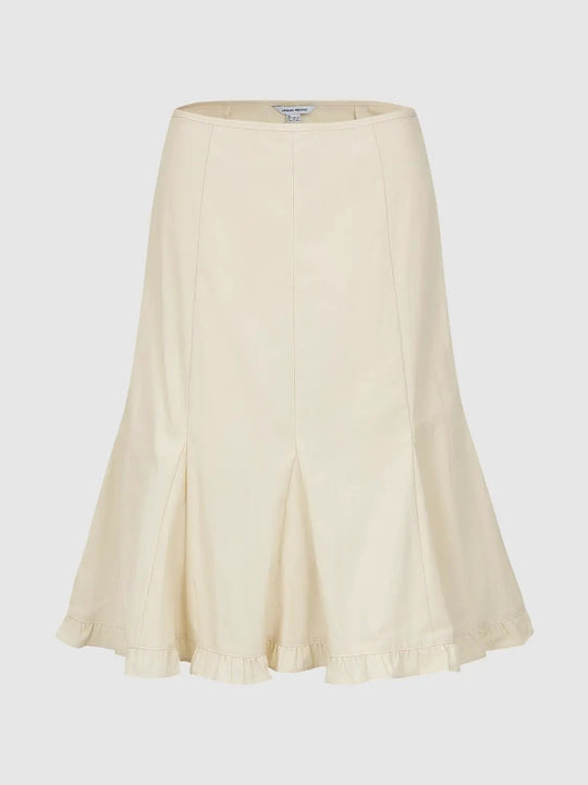 A-line Midi Ruffle Hem Cotton Blend Skirt