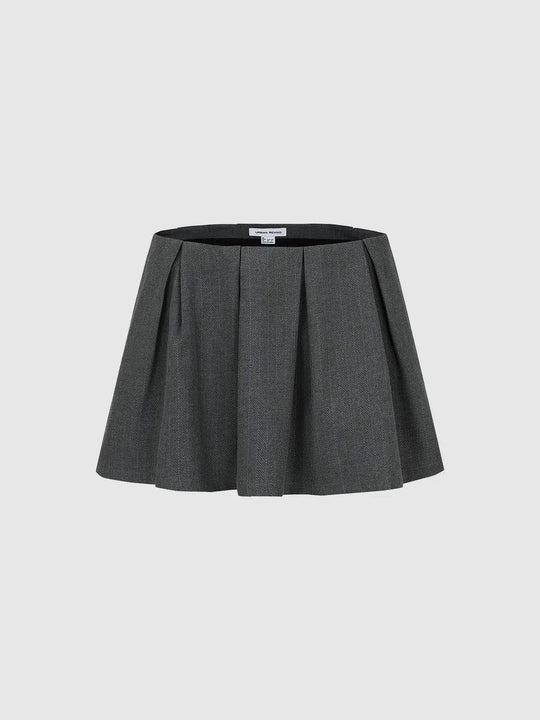 Pleated Herringbone Pattern Skirt