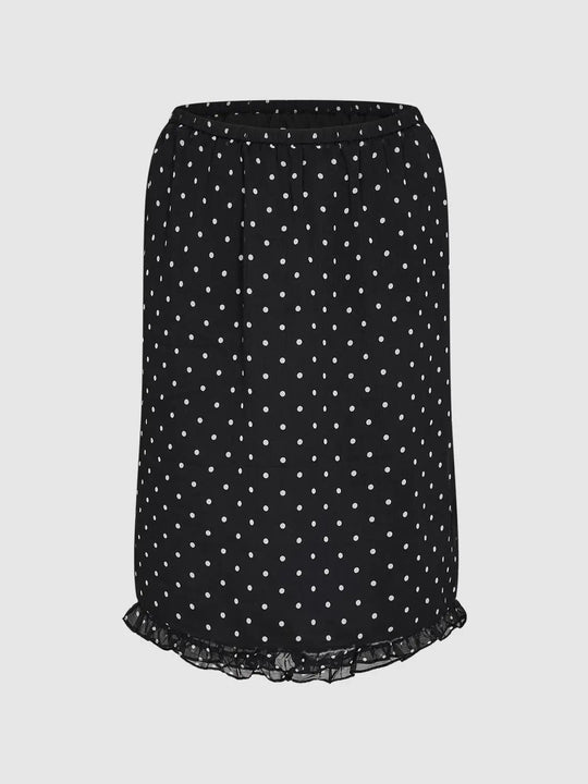 Polka Dot H-line Midi With Frilled Hem Skirt