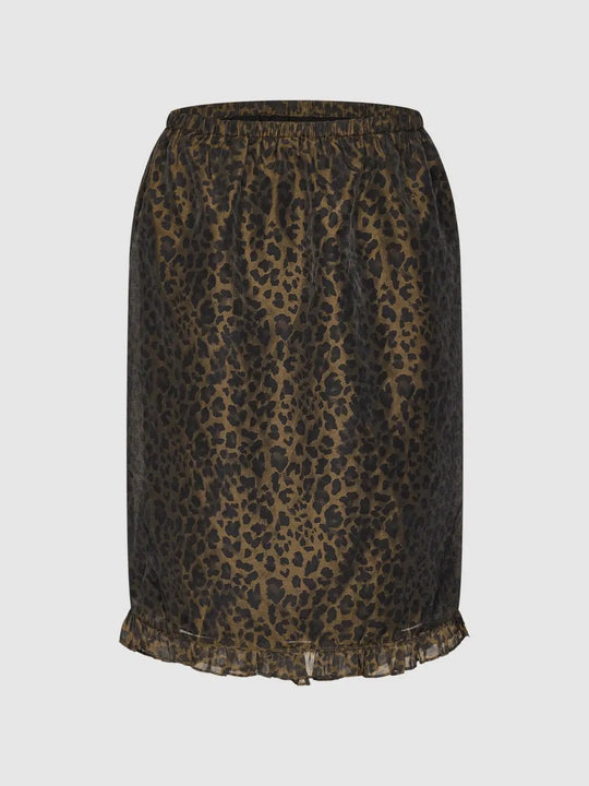 H-line Leopard Print Frill Hem Lyocell Skirt