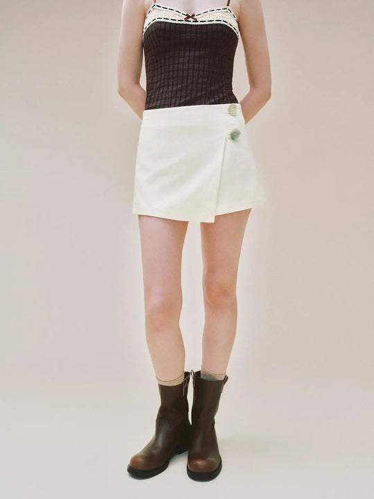 High-waisted A-Line Asymmetric Button Skirt